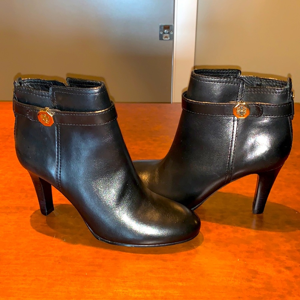 Beautiful, black Tori Burch high heal ankle boots. Size 8M